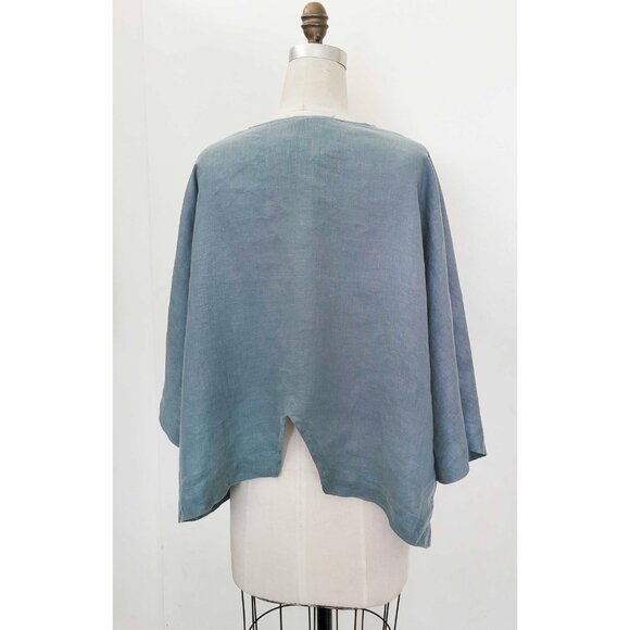 Yuvita Women's 100% Linen Sage Three-Quarter Sleeve Quotidian Top Pullover Shirt - Picture 7 of 11